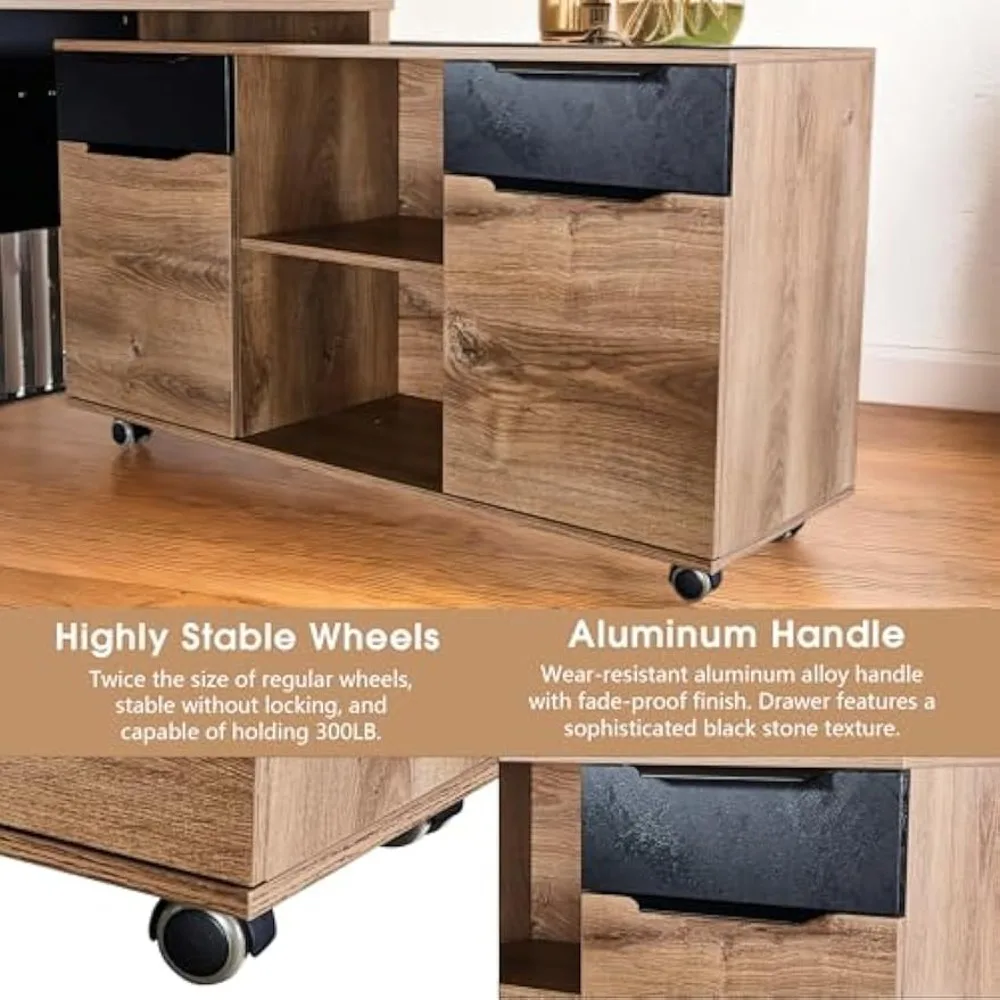 "خزانة ملفات متنقلة ذات درجين - مكتب متدحرج تحت العجلات، حامل طابعة الماهوجني للمكتب المنزلي" #5