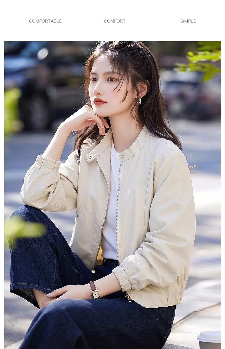 VIMLY Women's Leather Short Jacket 2026 Autumn Round Neck Fashion Coats Elegant Casual Loose-fit Female Windproof Outwears 31533
