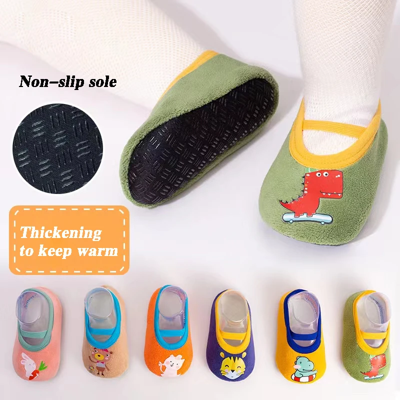 Children Anti-slip Shoes Newborn Baby Toddler Girls Cotton Non-slip Floor Socks Infant Boys Rubber Sole Cartoon Indoor Sneakers