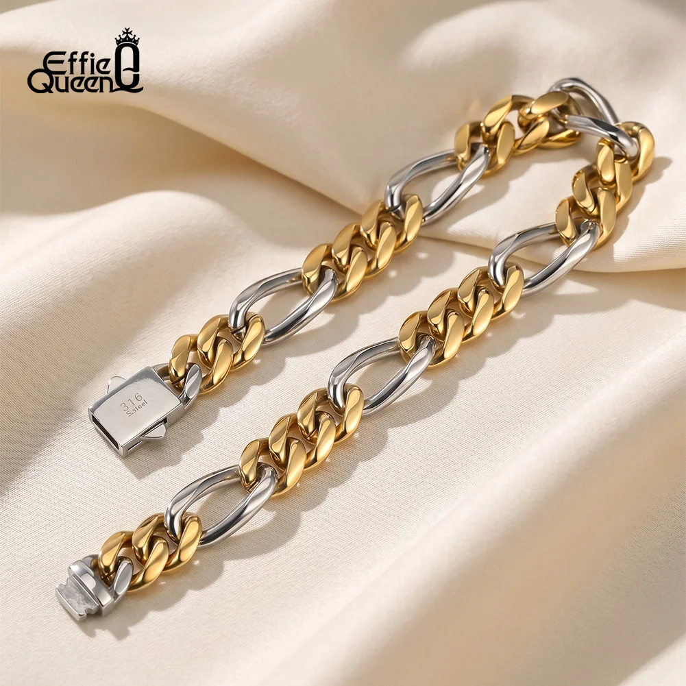 EFFIE QUEEN Fashion Stainless Steel 8MM Figaro Chain Bracelet Daily For Women Men Figaro Link Wrist Hand Jewelry Gift HTNCB01