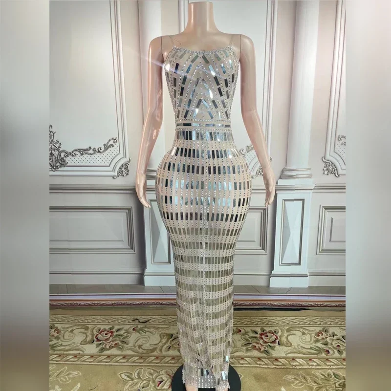 Vestido completo de diamantes de imitación, vestido de fiesta de noche con lentejuelas, disfraz de celebración de cumpleaños para mujer, traje de baile de salón, ropa de escenario XS4950