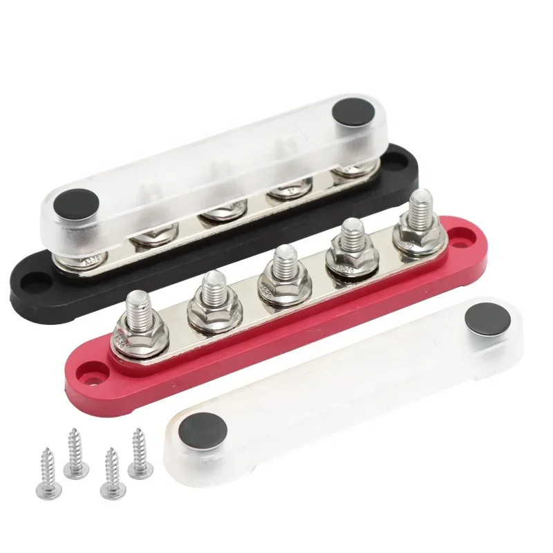 150A Terminal Bus Bar 5*M8 Studs Battery Power Distribution Block Red Black 12V Car Busbars for Automotive Marine Boat