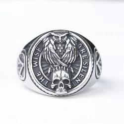 2024 New Gothic viking Freemasonry and raven skull Ring For Men Women Stainless Steel Male Anel Gift free shipping
