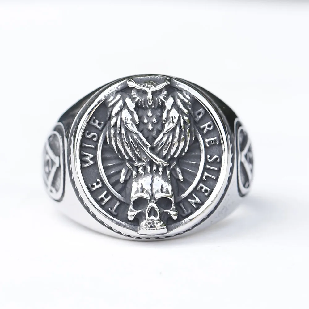 2024 New Gothic Viking Freemasonry and Raven Skull Ring For Men Women Stainless Steel Male Anel Gift Free Shipping