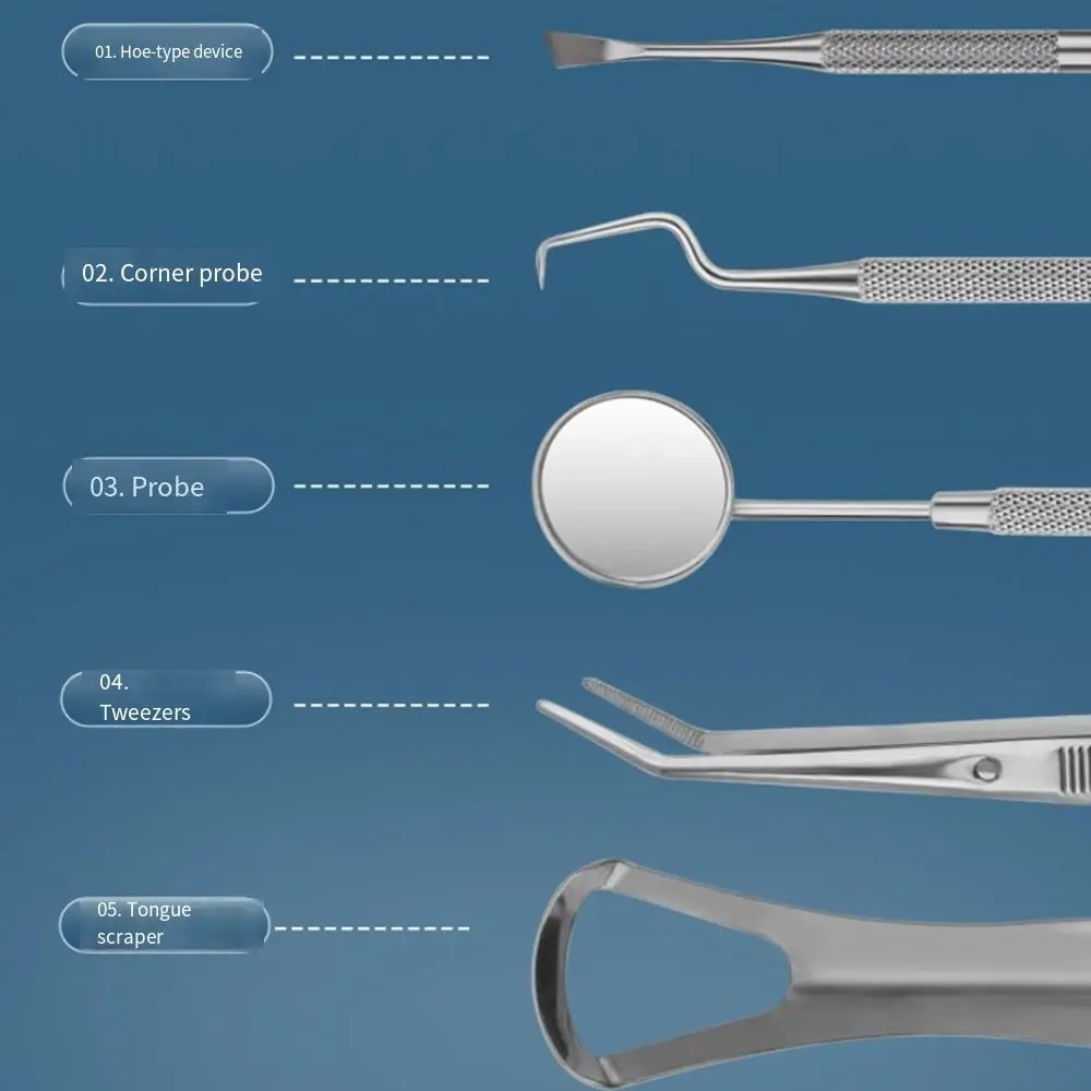 プロの歯のクリーニングツールキット,舌スクレーパー,歯垢除去剤,歯科衛生,5個