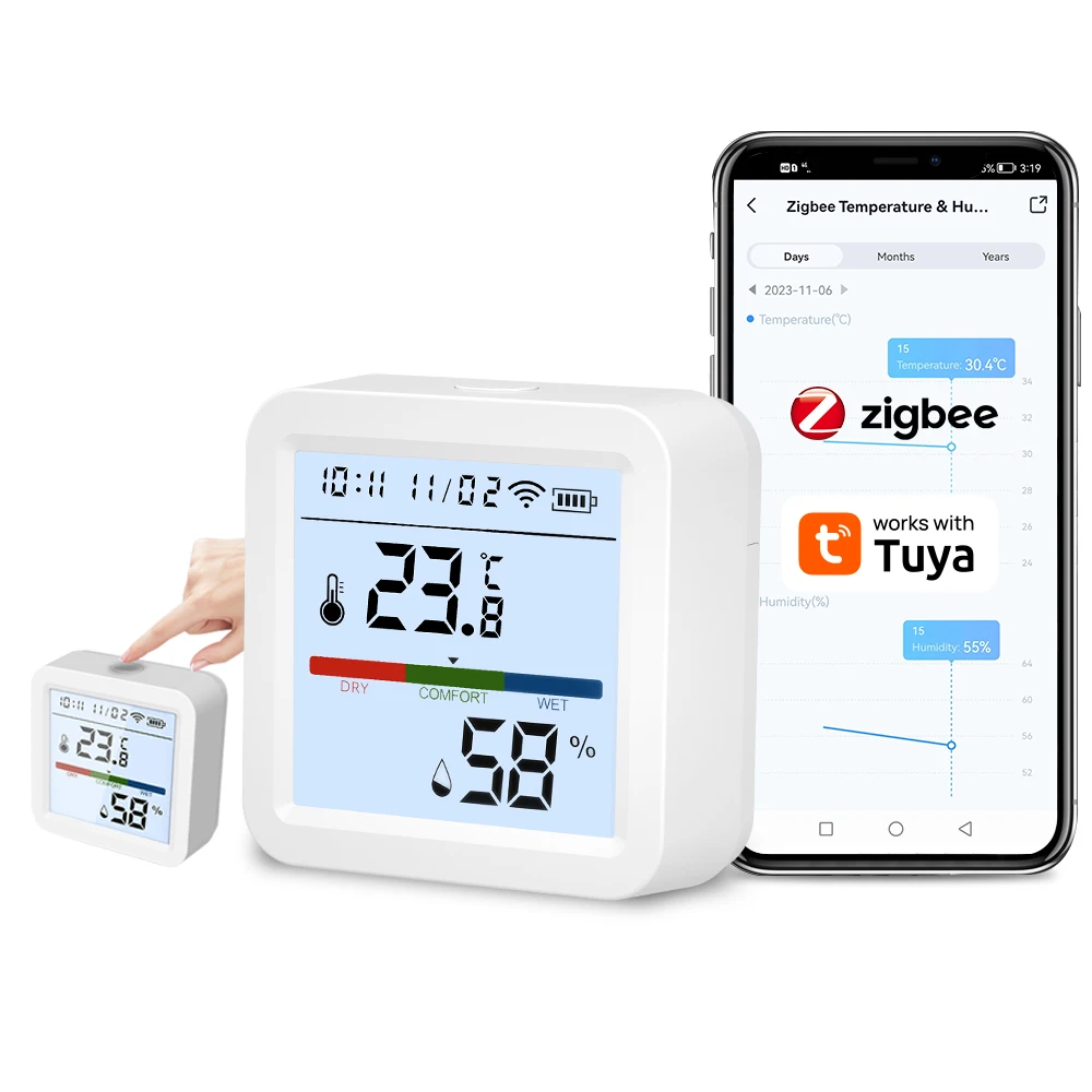 Tuya Zigequation-Capteur de température et d'humidité domestique intelligent, avec écran LCD rétro4.2, avec Google Assistant et besoin de Tuya Zigbee airies