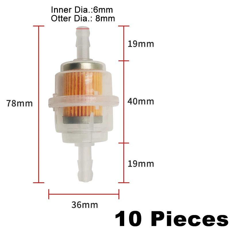 5Pcs Motorcycle Fuel Filter 6mm/7mm/8mm Interface Professional Gasoline Filter for Motorcycle Scooter Dirt Bike Moto Accessories