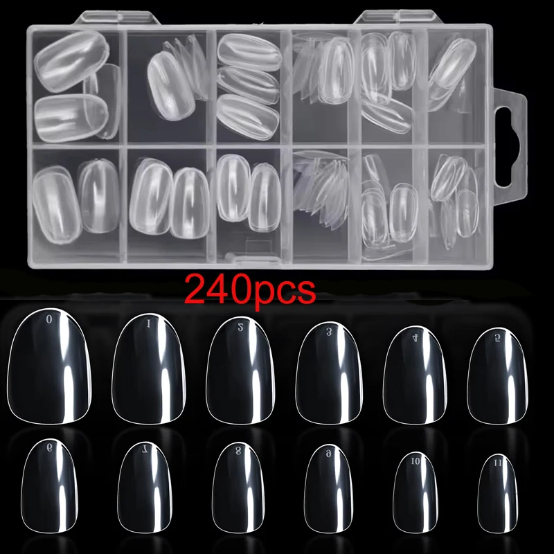 Faux ongles ovales courts, 240 pièces, Gel doux court, couverture complète, pointes d'ongles en forme d'amande, pointes rondes en Gel doux