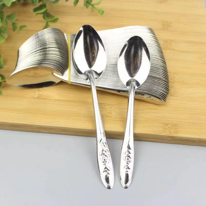 10Pcs Stainless Steel Spoon Ramen Noodles Tablespoons Scoop Rice Salad Stirring Scoop Home Kitchen Tableware Cooking Utensils