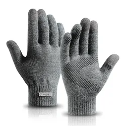 Arctic Velvet Knitted Gloves for Warm Men in Autumn Winter Plush Thick Anti Pilling Wool Touch Screen Anti Slip and Windproof