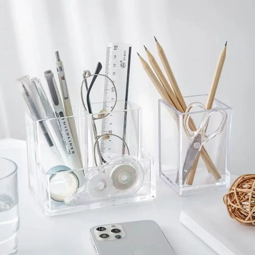 

Transparent Desk Pen Holder Clear Simple Pencil Storage Box Acrylic Display Stationery Organizer Cosmetic Organizer