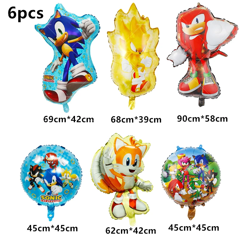 Sonic Balloons Happy Birthday Banner The Hedgehog Party Decoration Game Cake Topper Disposable Tableware Keychain Background Toy