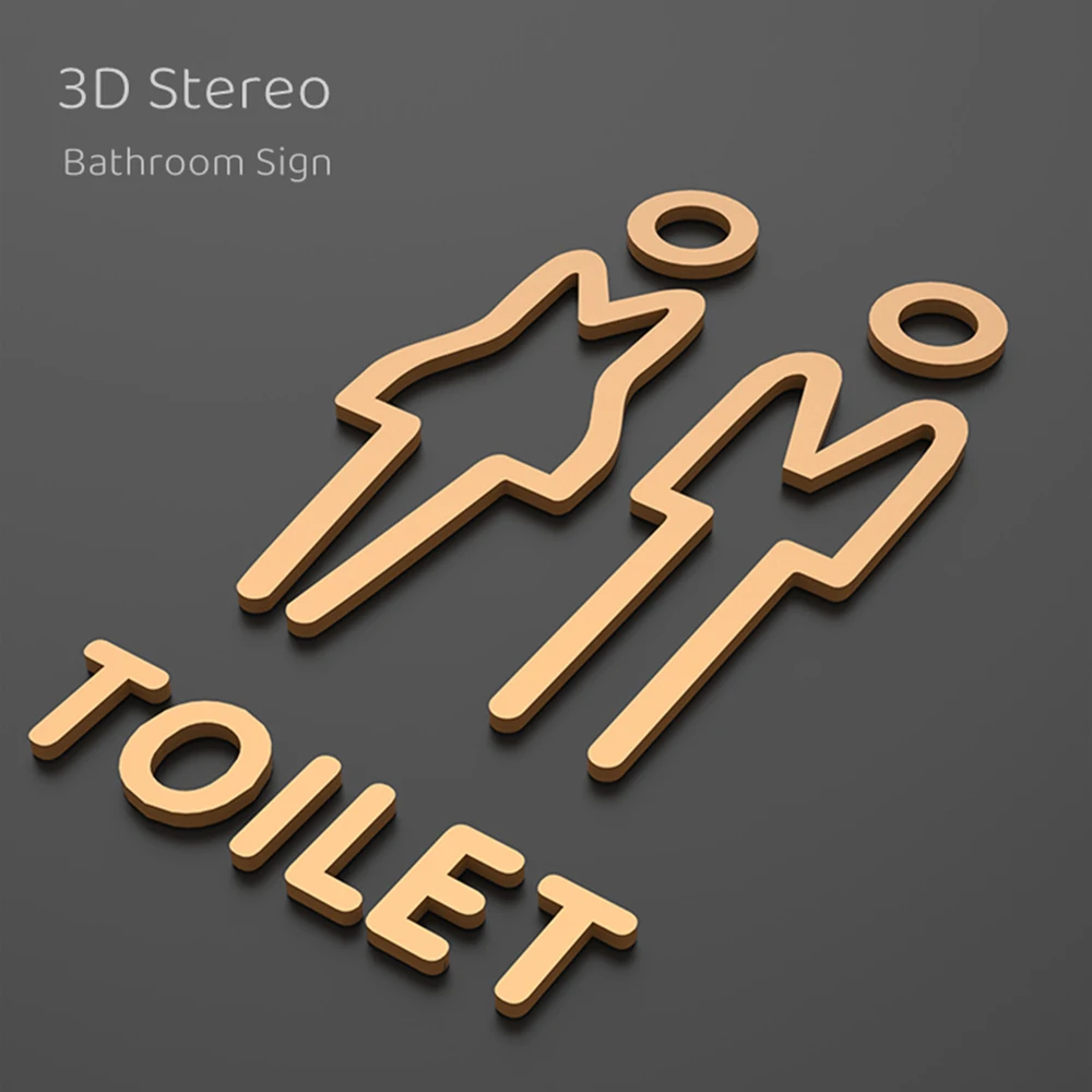 3D Toilet Sign Plate em Preto e Cor Dourada, Etiqueta de Parede Adesivo, Wc Holder, Signage Board, Arte para Hotel, Home Decor, Wash Room, Porta