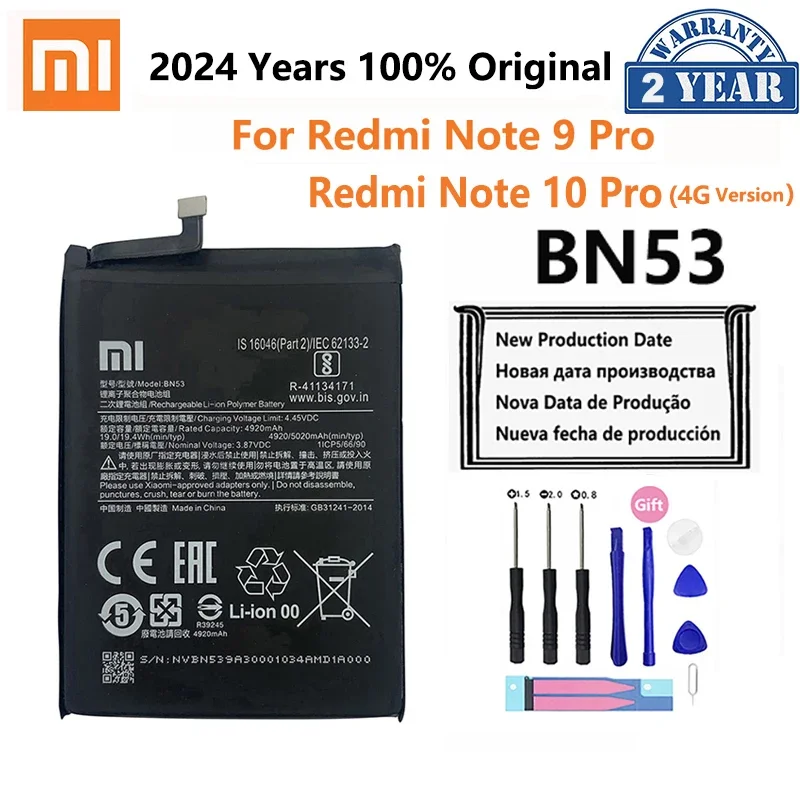 

100% Original Xiao Mi BN53 5020mAh Phone Battery For Xiaomi Redmi Note 9 10 Pro Note9 Pro With Fast Charging Batteries Bateria