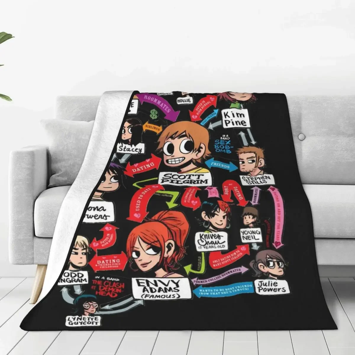 Scott Pilgrim Relationship Map Fitted Scoop Fleece Throw Blankets Blanket for Bed Travel Super Soft Quilt