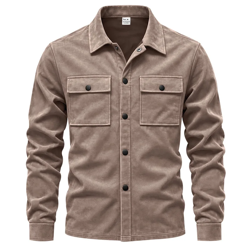 Herren-Wildlederhemdjacke, Air-Layer-Strickjacke mit Revers und Doppeltaschen, Langarmjacke – Detail 22