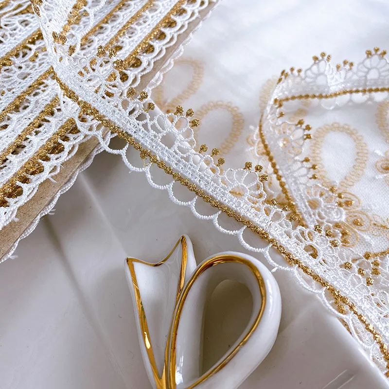 

30 ярдов черно-белого золотого водорастворимого кружевного полотна для декора, аксессуары для одежды, ажурная отделка, аксессуары для тиар