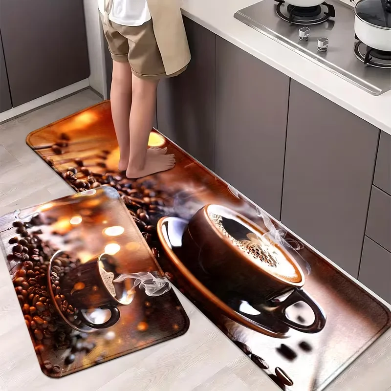 Coffee-Themed Non-Slip Kitchen & Bathroom Mats Runner Rugs for Home, Office, Laundry Pads Sink, Spring Decor, Carpets