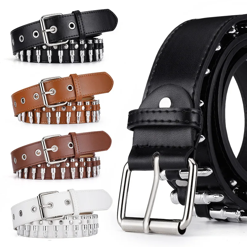 

Punk Style Bullet Design Men's Wide Waistband Y2K Women's Personalized Belt Ladies Leather Studded Waistband