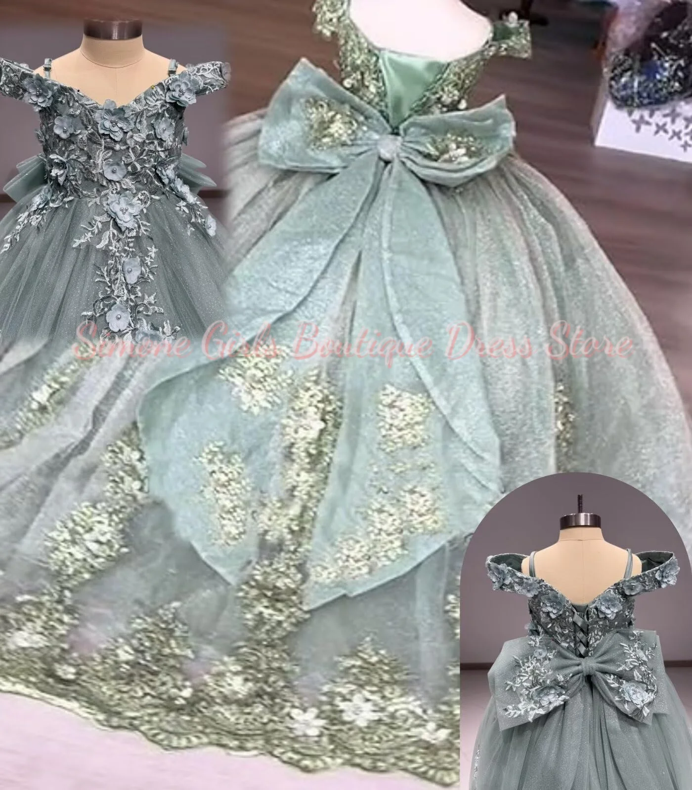 Elegant Princess Off Shoulder Flower Girl Dress for Wedding Appliqued Tulle Pageant Dress Customized Birthday Party Ball Gown