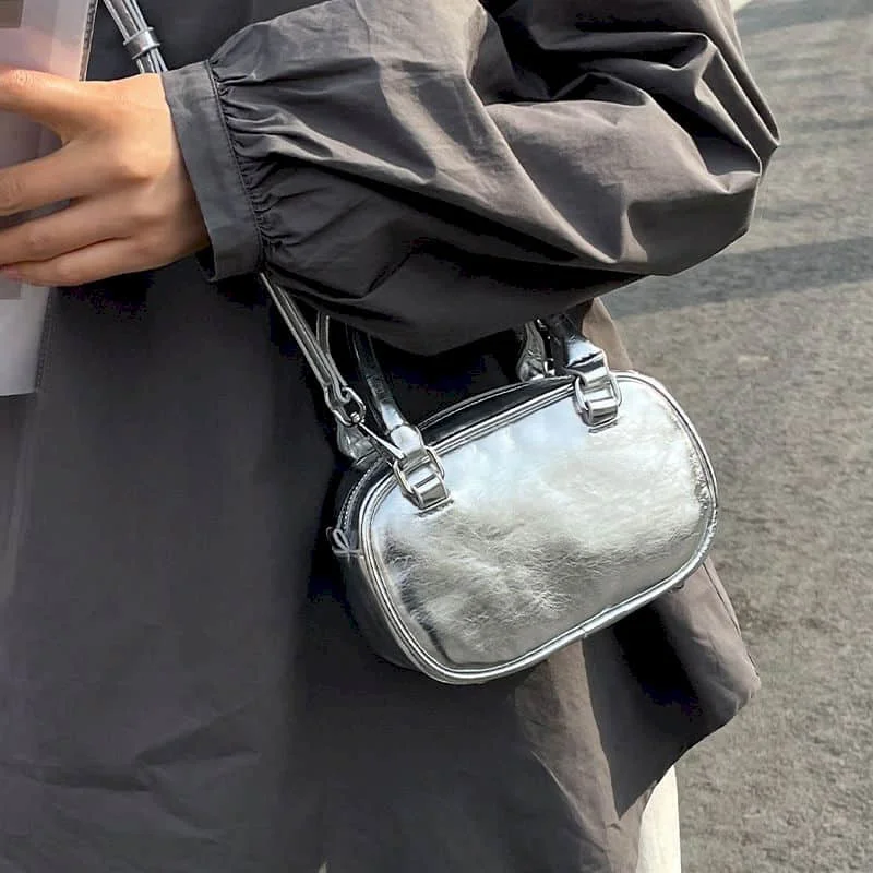 Bolsa Mini Quadrada de Couro PU Luxuosa e Brilhante, Colorida, com Alça Superior, Bolsa de Ombro e Transversal