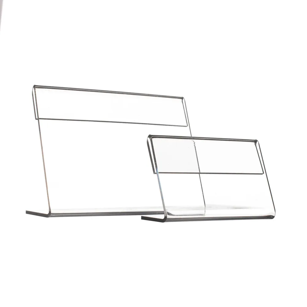 T1.2mm Acrylic Plastic Price Label Card Holders L Shaped Display Stand Sign Paper Promotion on Table