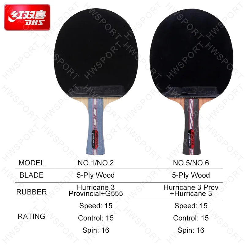 DHS Hurricane NO Series Table Tennis Racket Professional 5 Wood Ping Pong Paddle Racket Provincial Hurricane 3 Rubber