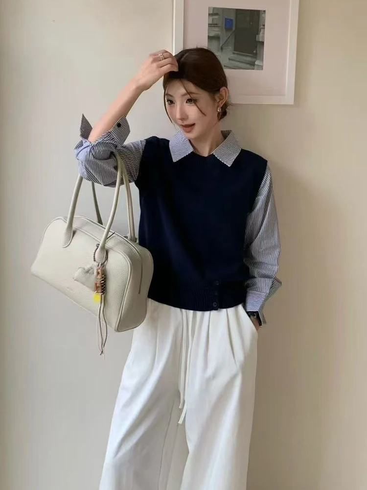 أوائل الخريف 2025 المرأة عارضة مخطط irt الوقوف طوق وهمية قطعتين محبوك أعلى التخسيس الترفيه Faion تصميم