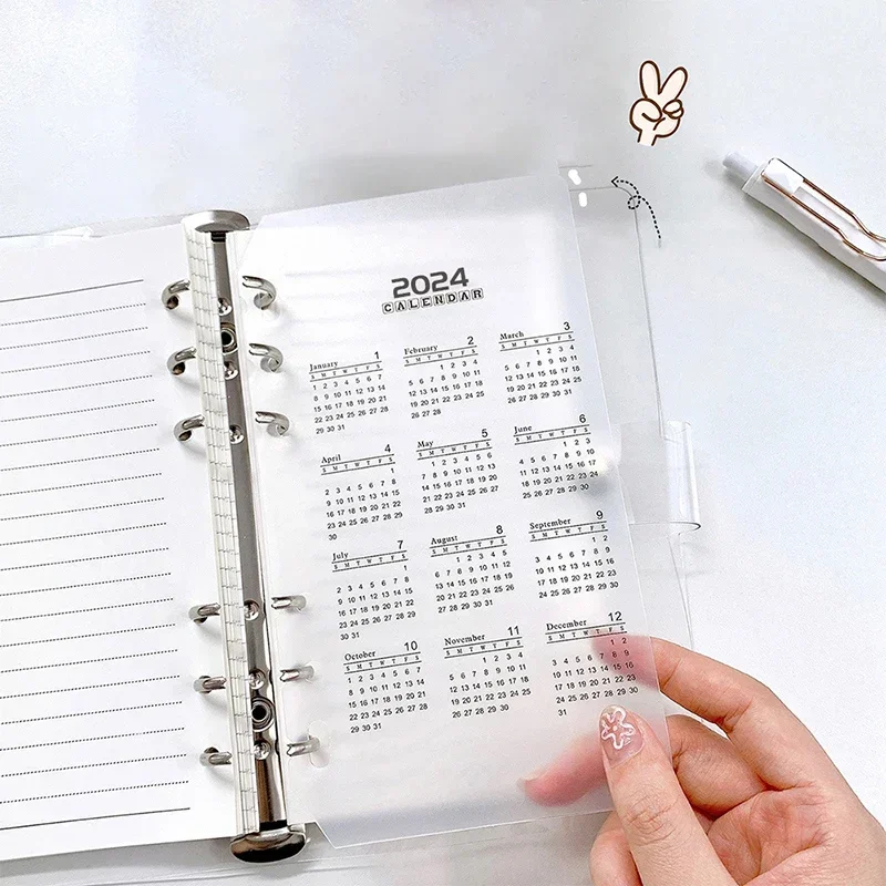 Transparent A5 A6 Binder Dividers 2024 Calendar Notebook Index Dividers Loose Leaf Notepad Agenda Planner Diary Bookmarks Office