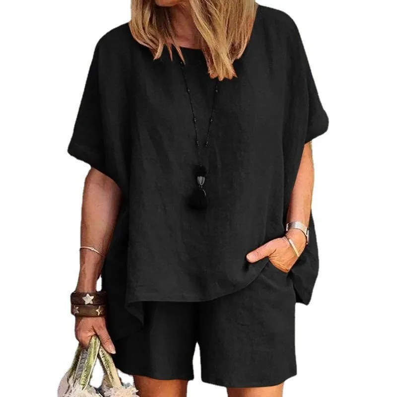 New Summer Suit Fashion Elegant Loose Short-sleeved Shorts Two-piece Set For Women Solid Office Casual Sets Holiday