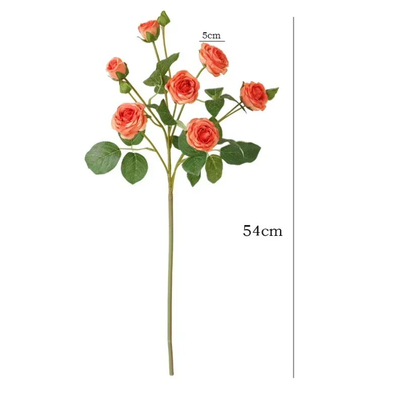 Artificial 7 Heads Roses Branches Silk Fake Flowers Hotel Decorative Simulation Flower Orange Pink Amber Rose Table Decoration