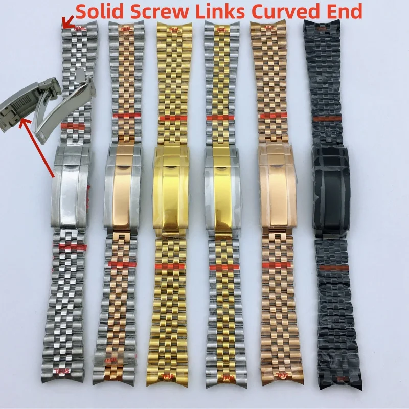 

BLIGER 20mm 904L Steel Jubilee Middle Gold Two Tone Wrist Watch Strap Bracelet Solid Screw Links Curved End Jubilee bracelet