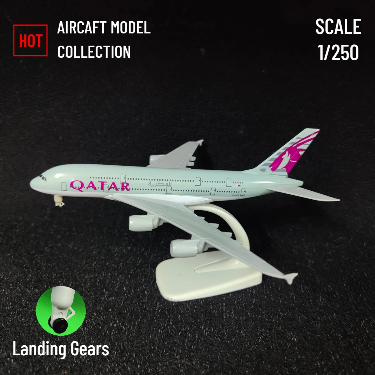 Scale 1:250 Metal Aircraft Model Replica, Qatar Airlines A380 Airplane Aviation Decoration Miniature Art Collection Kid Boy Toy