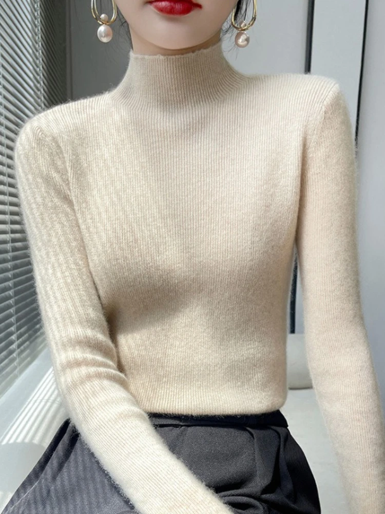 

Half-Turtleneck Pullover Sweater Women 2025 Winter Base Layer Slim Korean Fashion Long-Sleeve Top Thermal Jumper Casual Knitwear