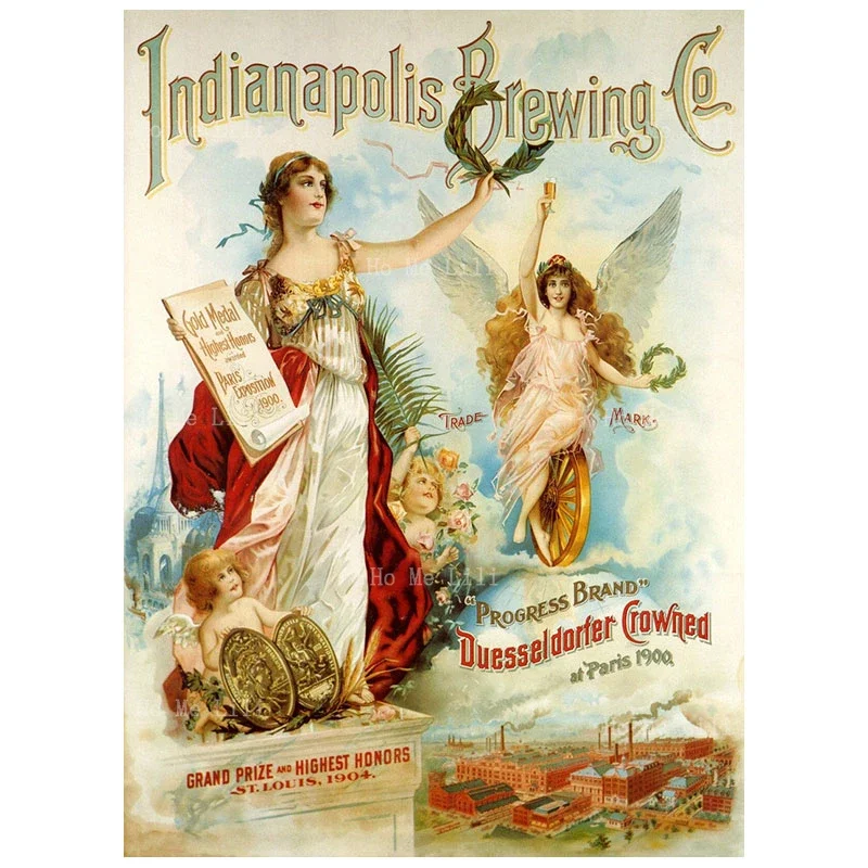 Beer Angel Indianapolis Brewing Paris Grand Prize American Bar Champagne AD Vintage Poster Canvas Wall Art For Livingroom Decor