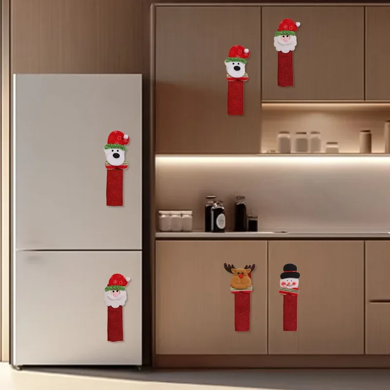 

Christmas Refrigerator Door Handle Covers - Santa Claus Snowman Themed Decorative Handle Wraps for xmas Kitchen Appliance Decor