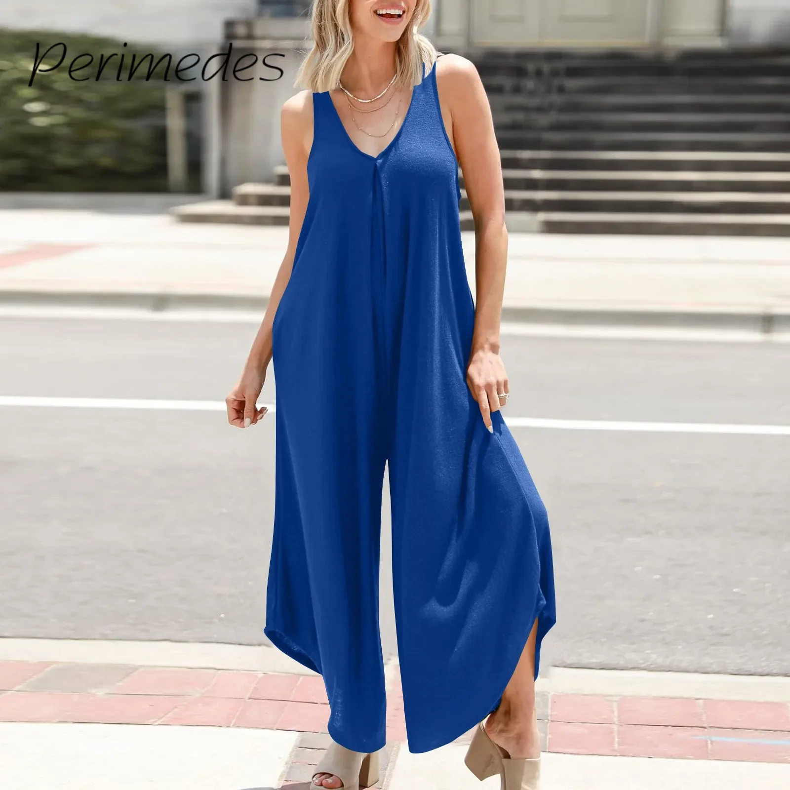 

Women'S Summer Sleeveless Chiffon Loose 2024 Jumpsuits Elegant Solid Fashion Jumpsuit Female Club Overalls Outfits Summer Abiti