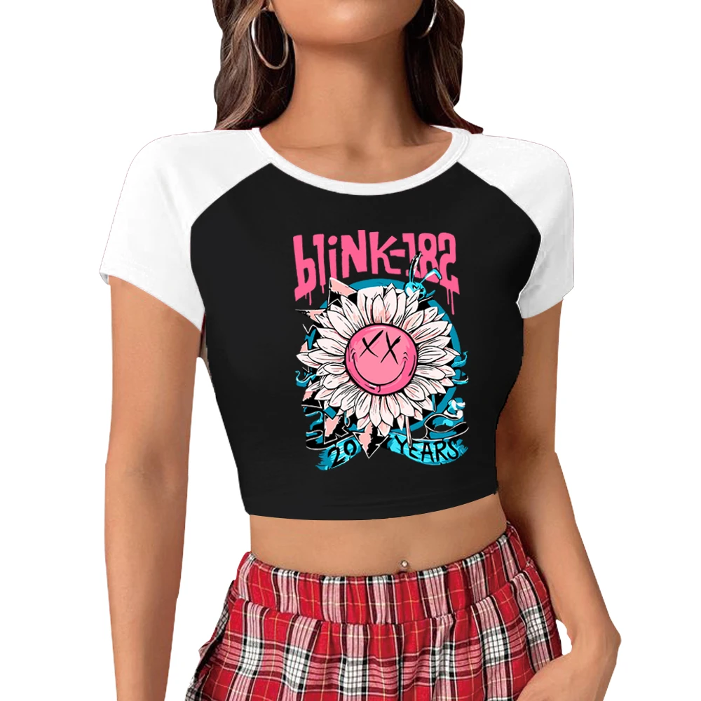 

Blink 182 Crop Tops 20 Years Tour Crop Tops Gift for Blink 182 Fan Blink 182 Merch O-Neck Short Sleeves Crop Tops