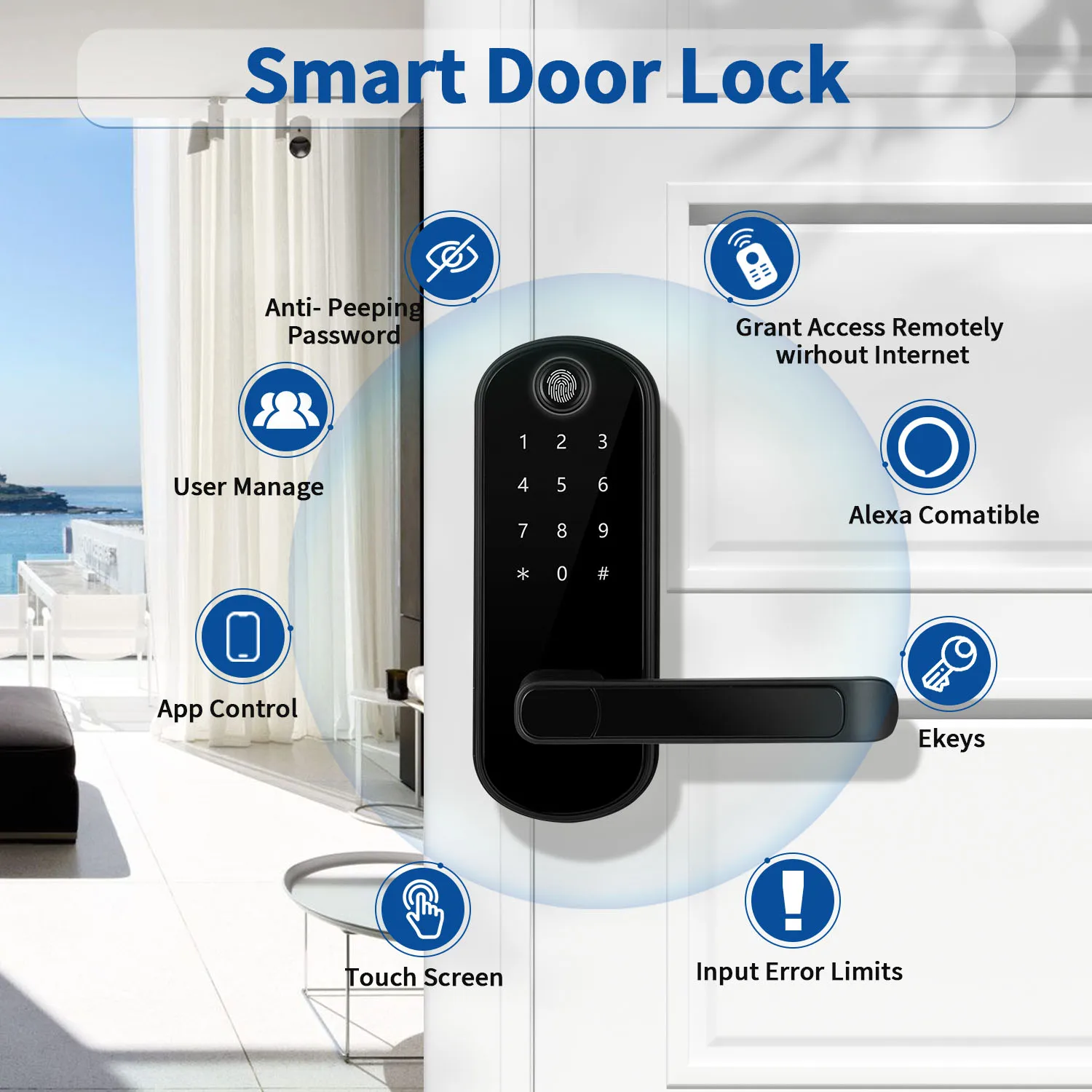 Cerradura de puerta inteligente con huella dactilar, cierre electrónico Digital con código Passcode, perilla de puerta eléctrica perfecta para puertas de entrada