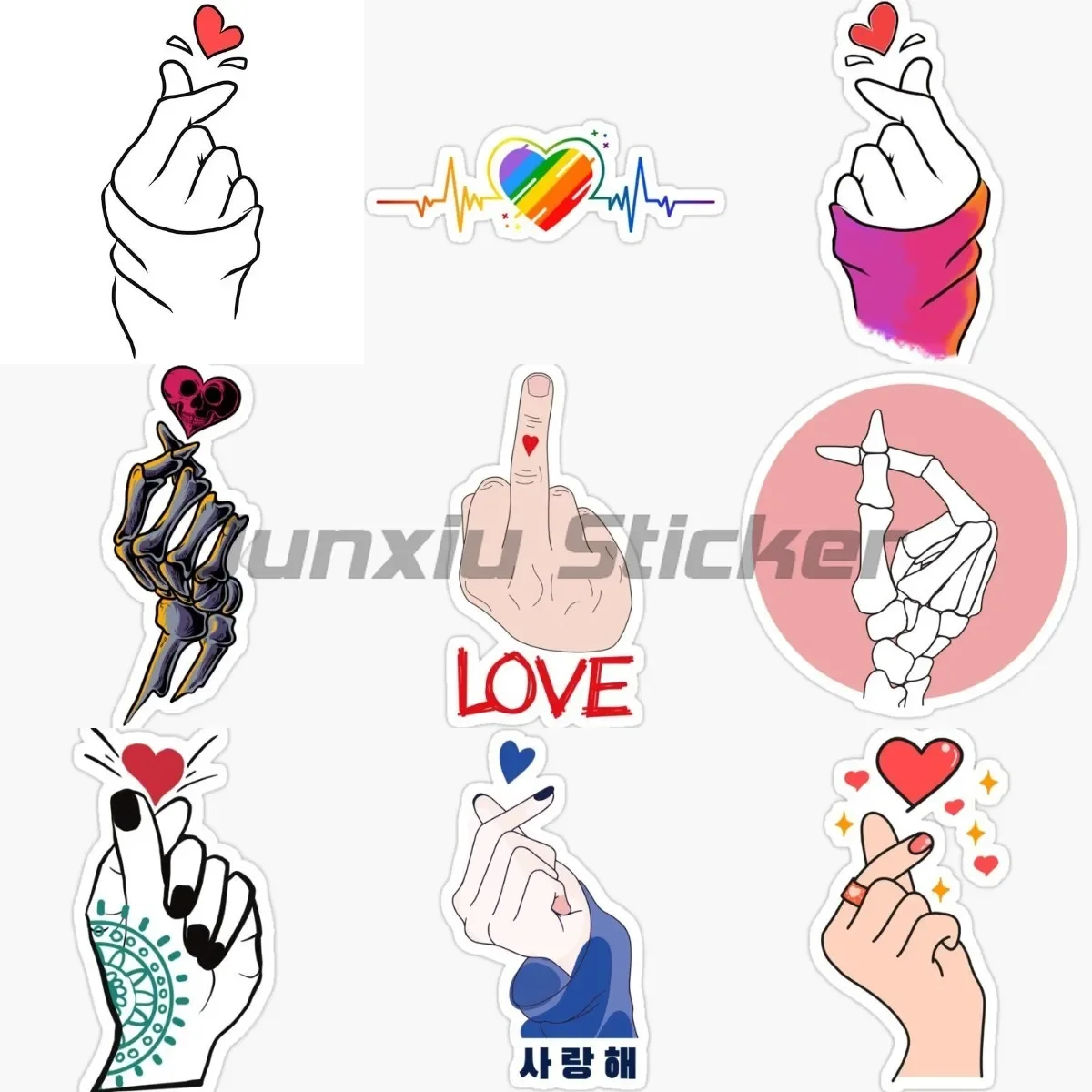 

Creative Heart Gesture Skull Love Stickers Moto Accessories Truck Window Wall Book Car Interior Helmet Racing Decoration Decals