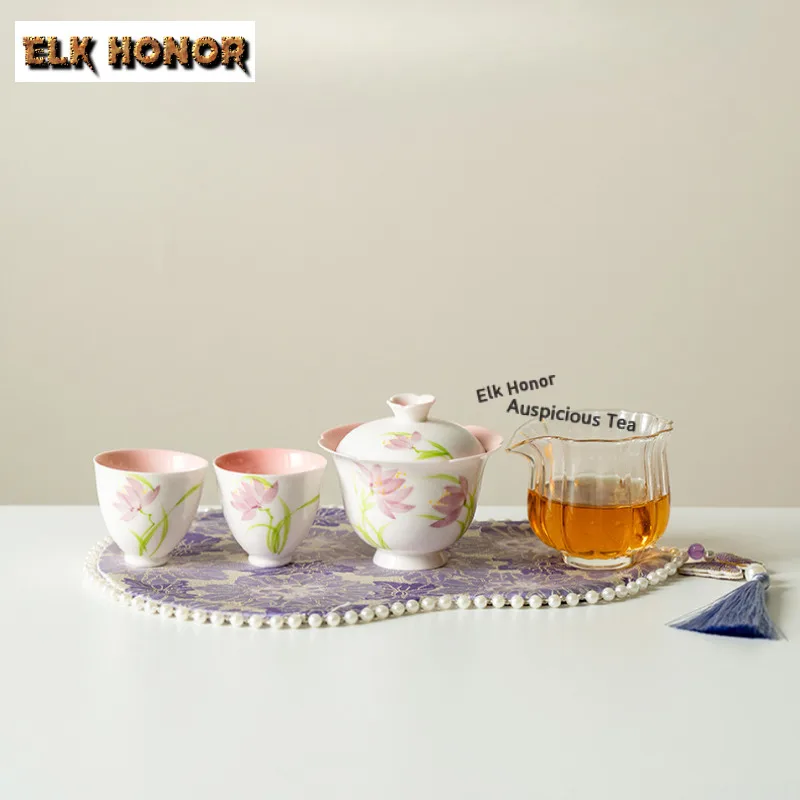 

Hand-painted Orchid Tea Set Complete Set Antique Tea Ceremony Set Tea Making Teapot And Tea Cup Set Drinkware Decoration Gifts