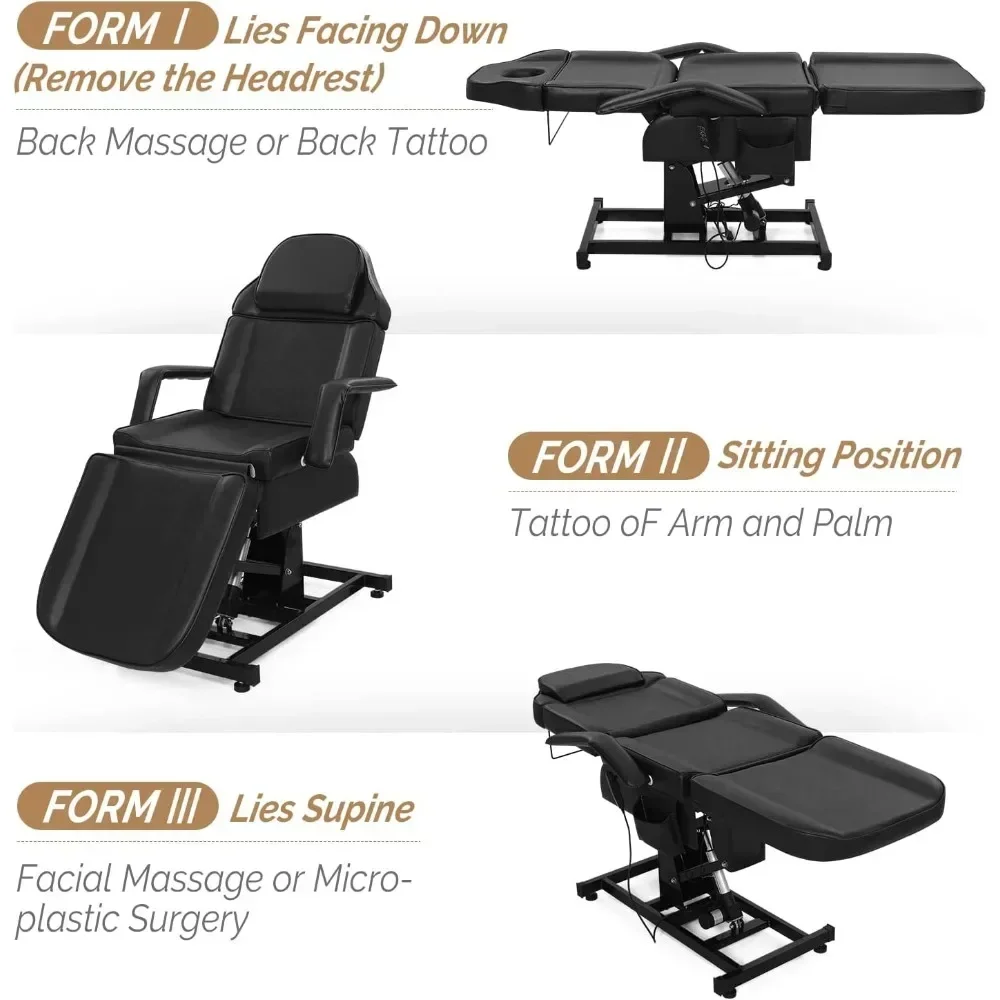 Fully Electric Salon Facial Bed Chair, Multi-Purpose Massage Tattoo Lash Waxing Table, Height Backrest Footrest Adjustable