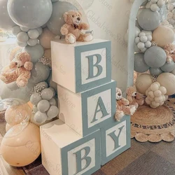 30cm Baby Boxes Smoky Blue Baby Blocks Baby Shower Decorations DIY Party Props Newborn Gift Idea babyshower boy gender reveal