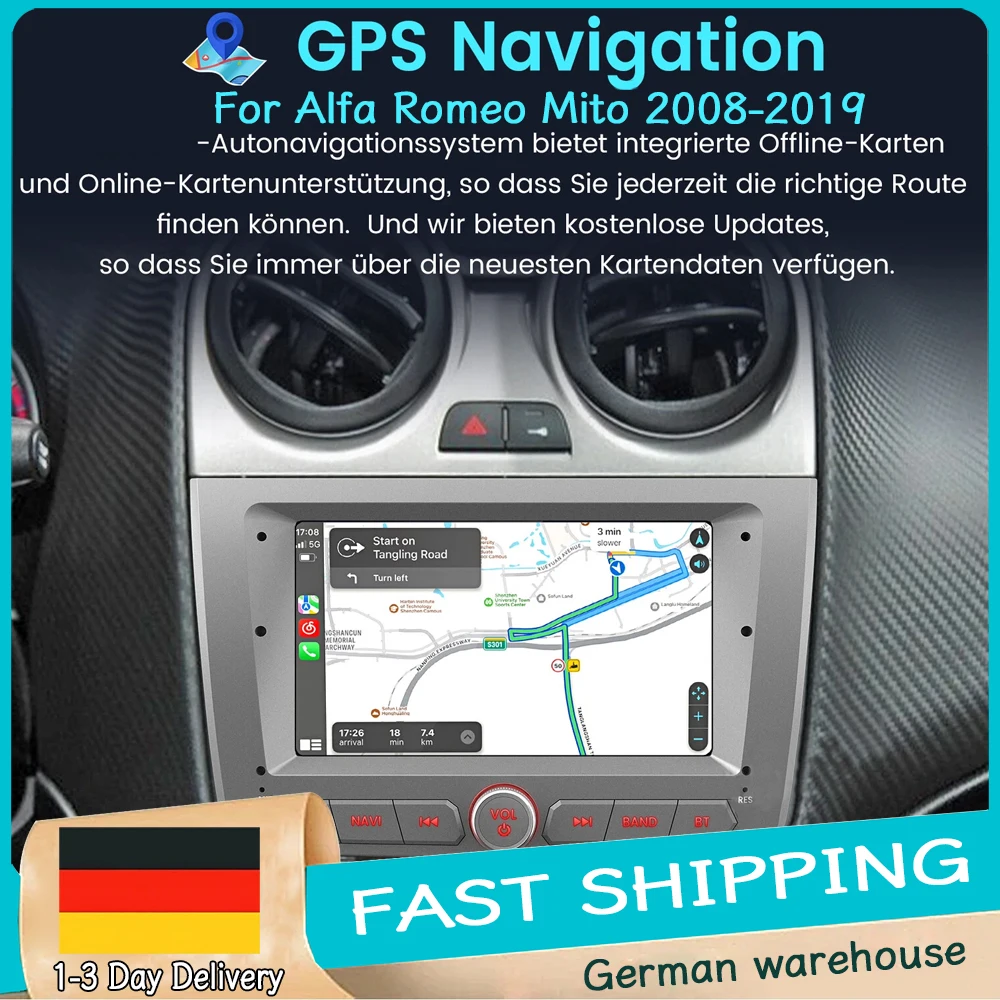 2+64G 7-Zoll Auto-Stereoanlage Radio GPS-Navigation für Alfa Romeo Mito 2008-2019 Android 15 mit Carplay Android Auto WIFI