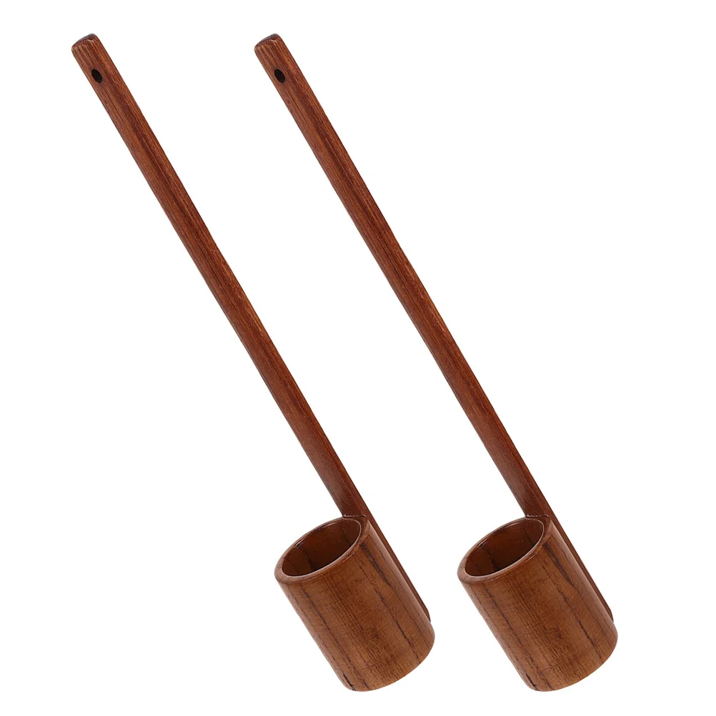 

2 Pcs Wine Wooden Flat Bottom Ladle Long Handle Vintage Vinegar Pouring Oil Measuring Scoop for Soy Sauce
