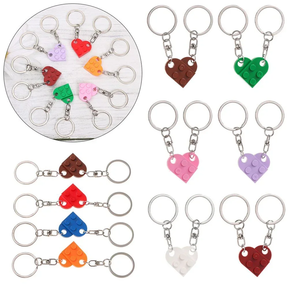 Cute Love Heart Building Block Car Keychains for Couples Women Men Friendship Separable Love Heart Brick Key Ring Jewelry Gift