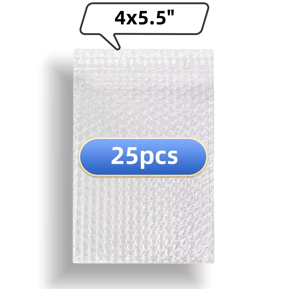 

25 Pcs 4x5.5'' Bubble Mailer Packing Bags Bubble Out Protective Wrap Bubble Pouches shipping Self Seal Air Padded Cushions