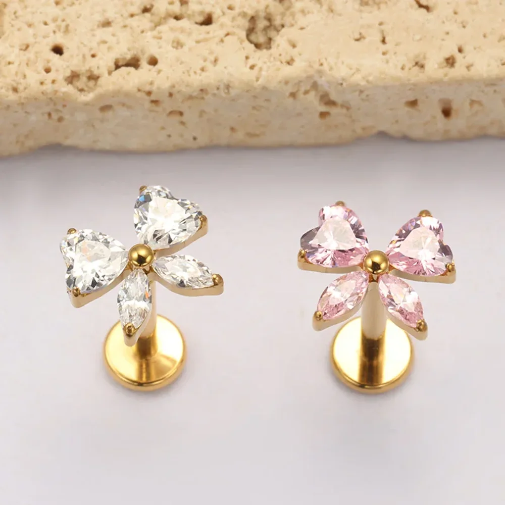 ASTM F136 Titanium Alloy 2026 Implant-Grade Zirconia Ear Cartilage Lip Stud Fashion Earring Body Piercing Jewelry for Women view 6