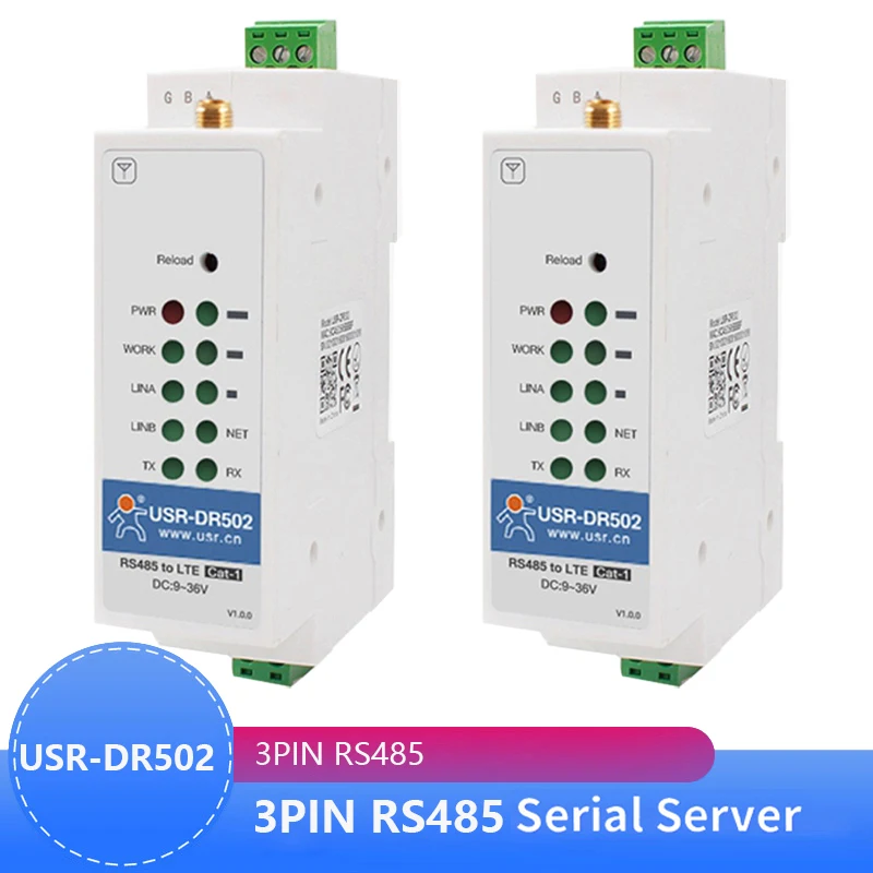 2PCS USR-DR502-E Din-rail 4g Lte Cat 1 Modem 9-36v Wide Range Support Rs485 Serial Port Built-in 35mm Noise Rail Seat