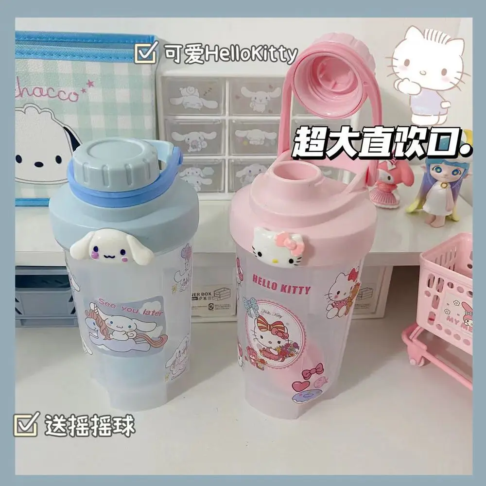 Sanrio Animatie Cartoon Hello Kitty Cinnamoroll Directe Drinkbeker Met Roerende Bal Diy Sticker Schattige Sport Shaker Cup Cadeau